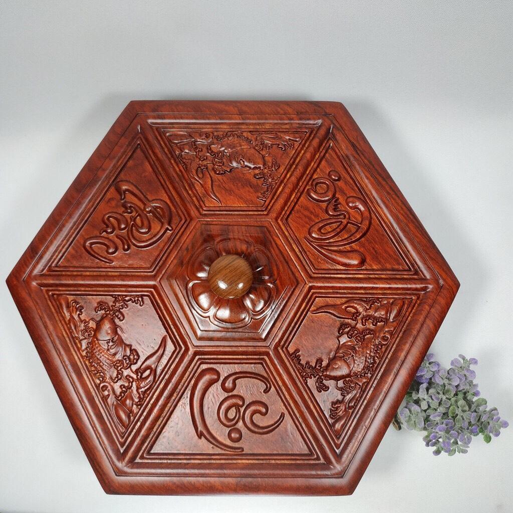 KHAY ĐỰNG BÁNH KẸO TẾT GỖ HƯƠNG VÂN LOẠI ĐẸP- CHẠM KHẮC PHÚC LỘC THỌ - SIZE TO CÓ ẢNH THẬT