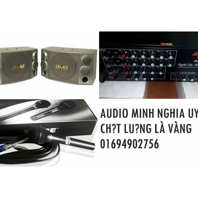 Com bo bộ loa karaoke chất lượng cao loa bmb 850-âm ly 203n 8 sò to tặng mix shure chất lượng