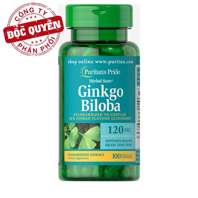 Viên uống tuần hoàn não Puritans Pride Premium Herbal Sure Ginkgo Biloba 120 mg 100 viên hsd: 12/2020