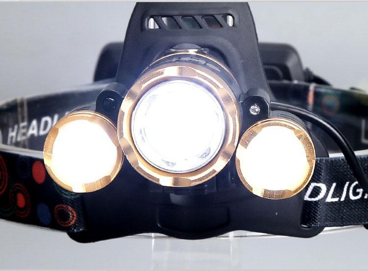 Đèn pin siêu sáng đội đầu 3 bóng cree t6 + kèm 2 pin và sạc