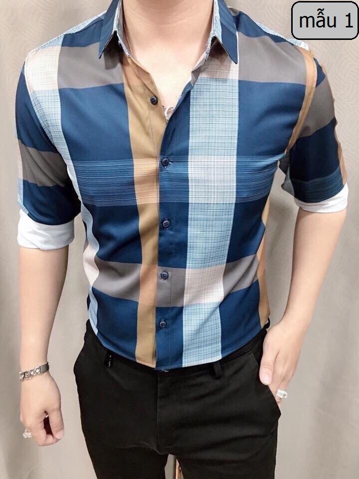 Áo sơ mi nam caro vải lụa