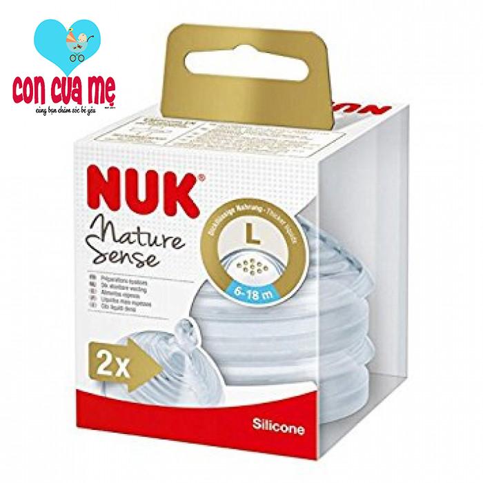 Bộ 2 núm ti NUK Silicone Nature Sense S2 cho bé 6m+ size L NU21504