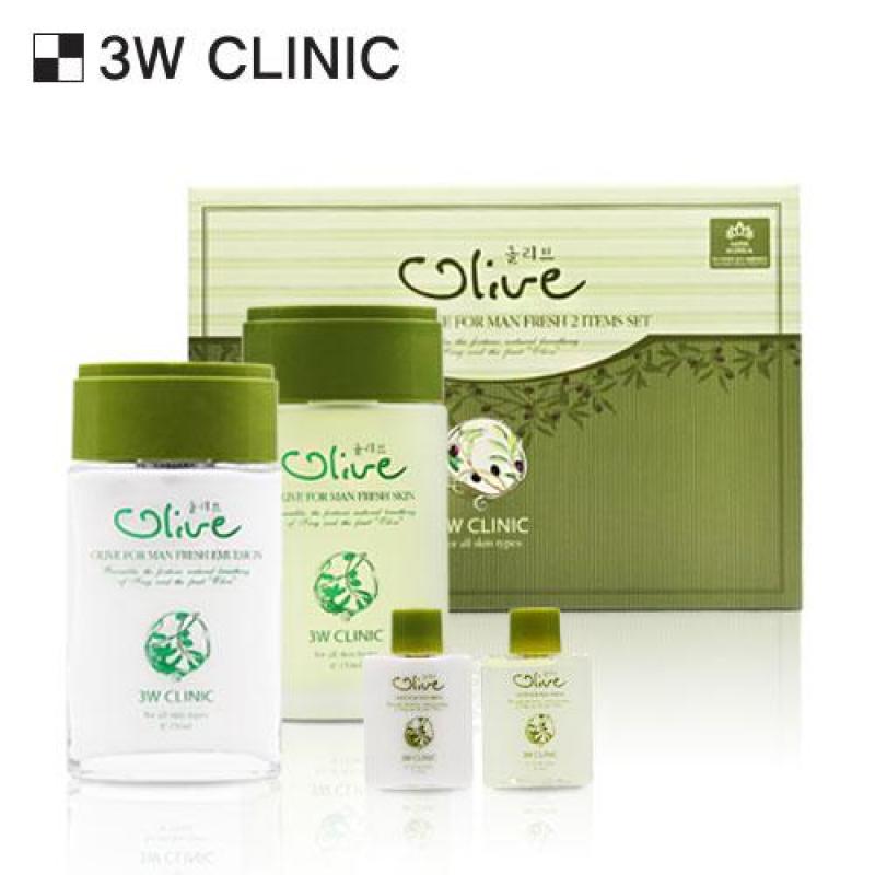 Set Bộ 2 sản phẩm dưỡng trắng da nam tinh chất dầu Olive 3W CLINIC For Men Fresh giá rẻ