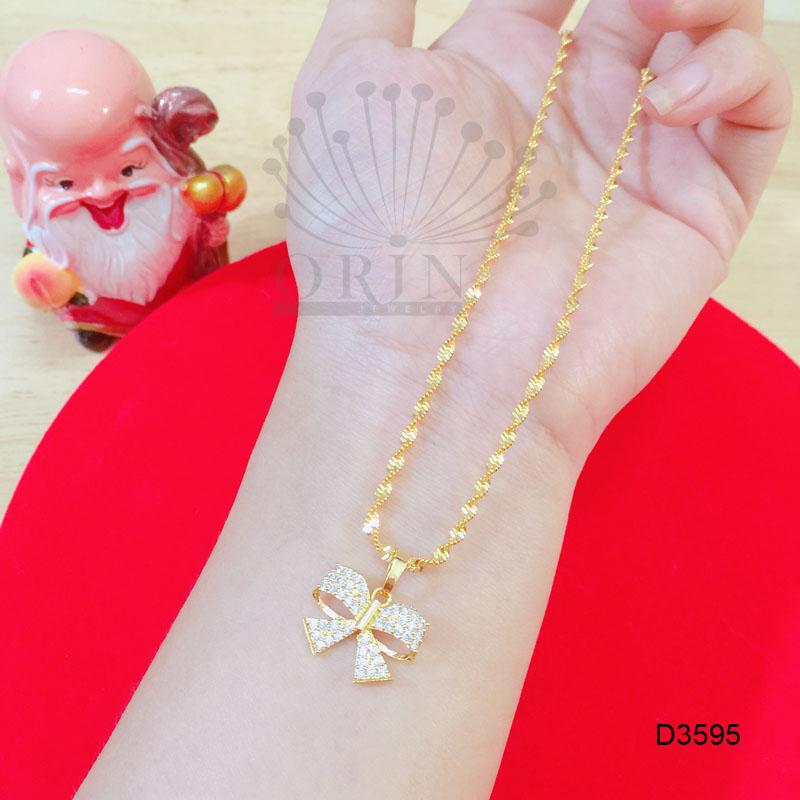 [Hoàn Tiền 20%] Dây chuyền mạ vàng 24k dạng xoắn mặt hình nơ đính đá cao cấp Orin D3595 - Long Tien