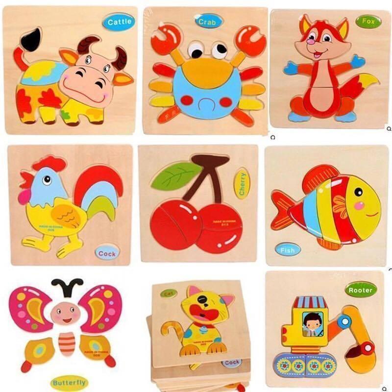 Bộ 10 Tranh Ghép Hình 3D-2D-16 Miếng Ghép Hình Động Vật Và Phương Tiện Giao Thông Bằng Gỗ(Họa Tiết Ngẫu Nhiên), Đồ Chơi Gỗ, Đồ Chơi Thông Minh, Bổ Trợ Cho Bé Từ Vựng Tiếng Anh, Rèn Luyện Những Kỹ Năng Cơ Bản