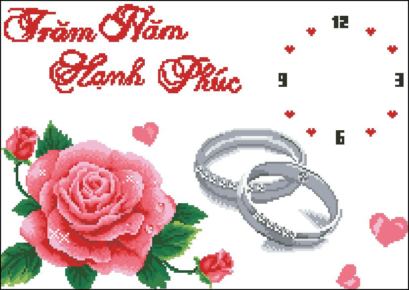 Tranh thêu chữ thập đồng hồ trăm năm hạnh phúc 2