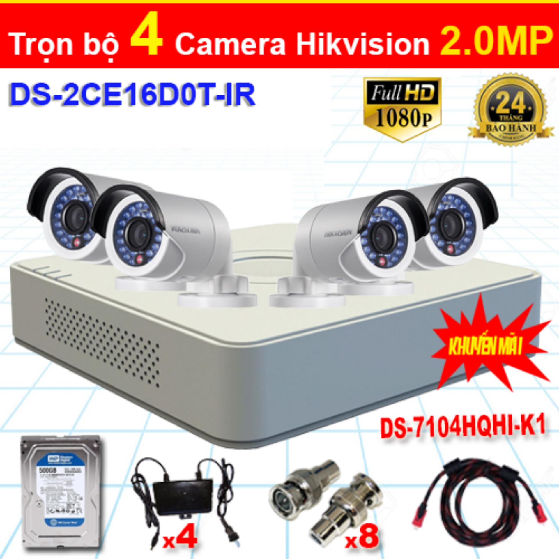 Trọn bộ 4 camera hikvision ds-2ce16d0t-ir + ds-7104hqhi-k1 dễ dàng lắp đặt chất lượng cao giá thành phải chăng