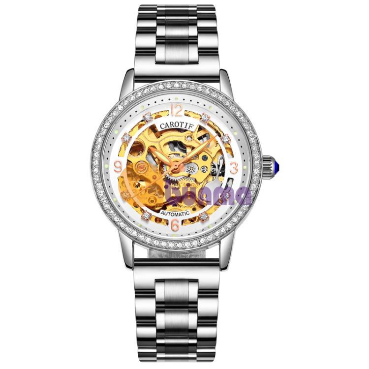 Đồng hồ Nữ Carotif F-1008L, Đồng hồ khảm đá, Đồng hồ cơ sang trọng, Đồng hồ lộ máy