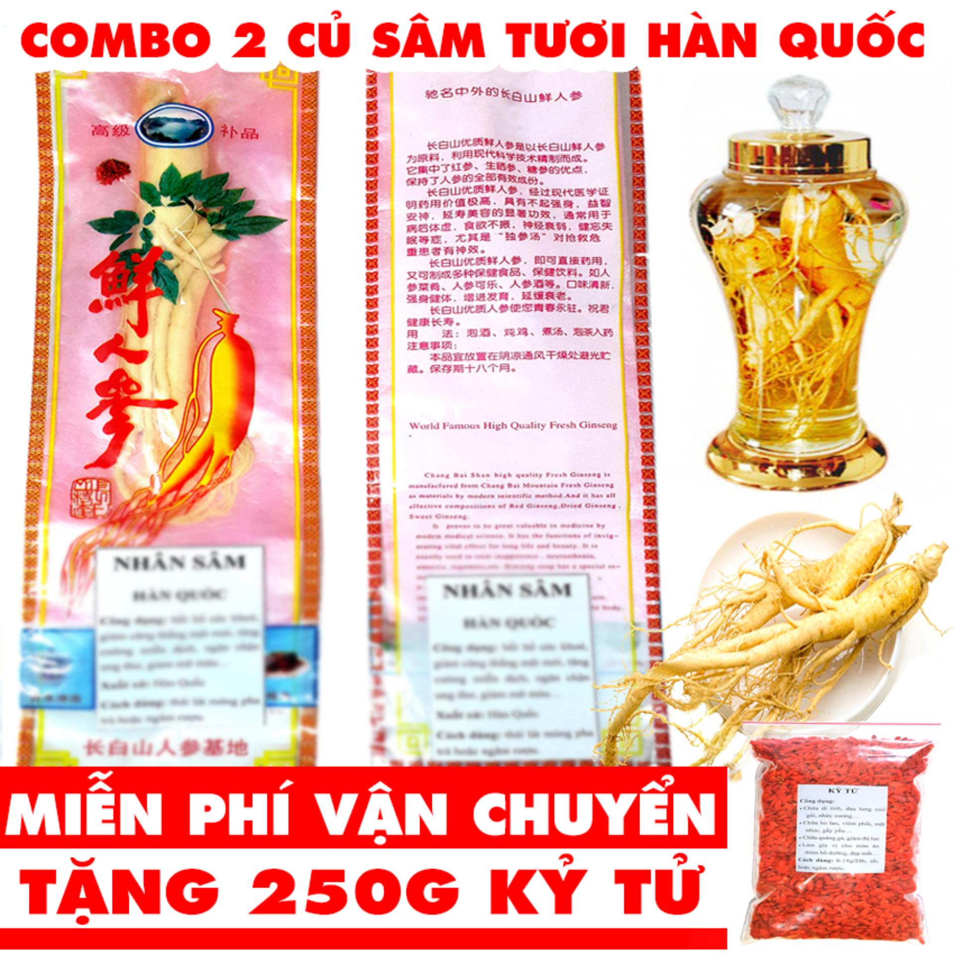 Nhân Sâm Tươi - Combo 2 Củ - Tặng 250 Gam Kỷ Tử chính hãng