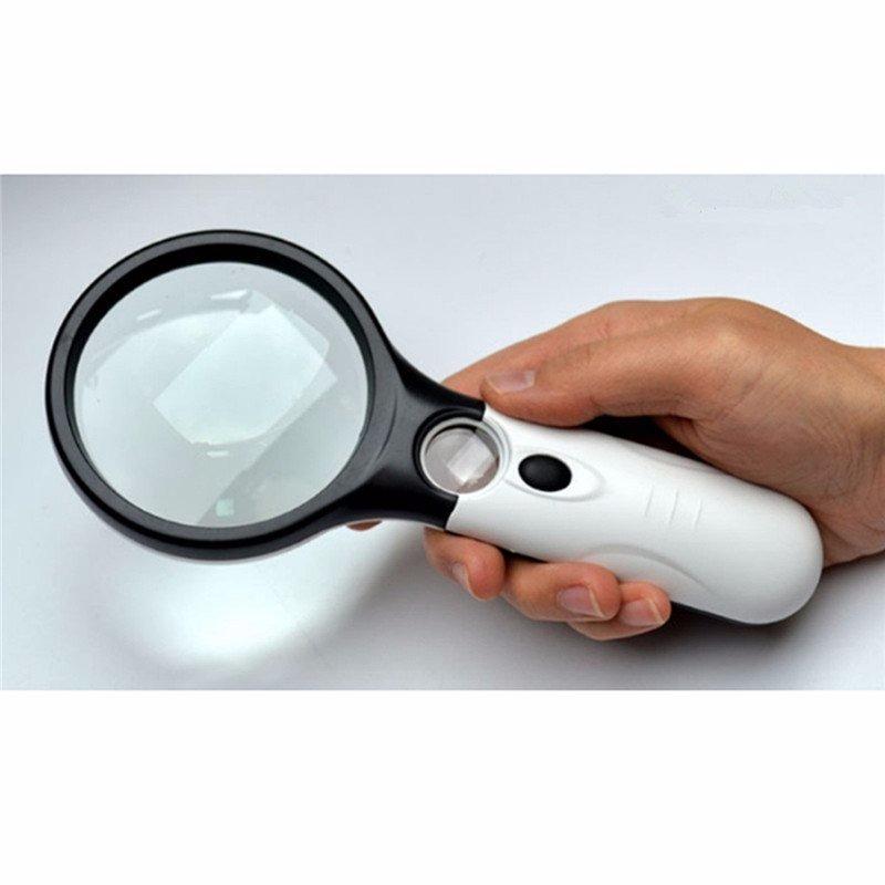 Kính lúp cầm tay Magnifier zoom 3 lần và 45 lần có 3 Đèn Led