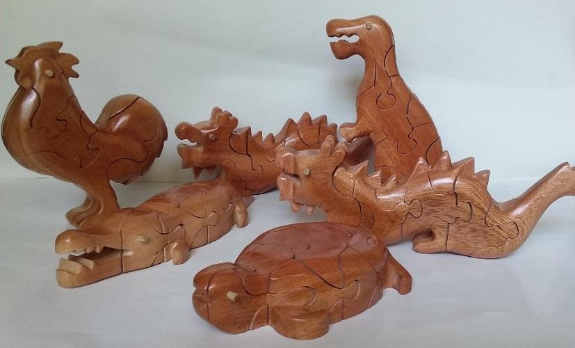 Bộ 2 Thú gỗ lắp ghép 3D ( gỗ phủ sơn mài ,  mỹ nghệ Huế giao hàng ngẫu nhiên )