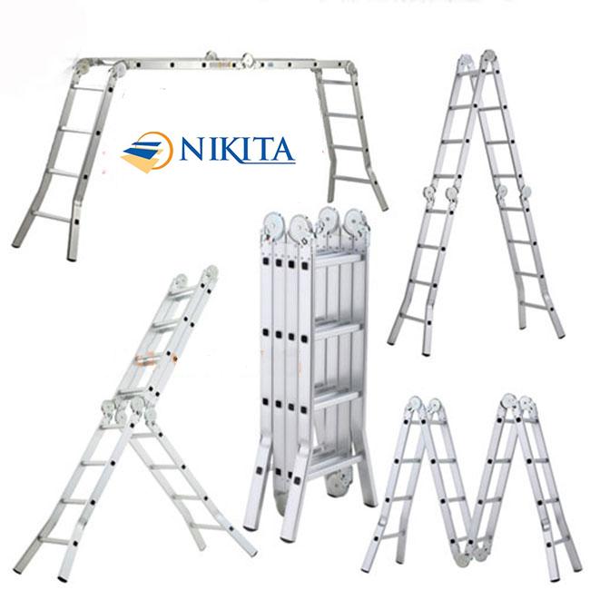 Thang nhôm gấp 4 đa năng chân choãi  cao 4,7m Nikita Nhật Bản (GA47)