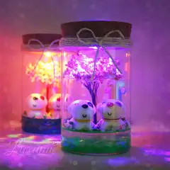 [HCM]Quà tặng sinh nhật - Lọ pha lê tiểu cảnh trang trí có gắn đèn LED phát sáng (CẶP CÚN) - Quà tặng người yêu sinh nhật bạn bè