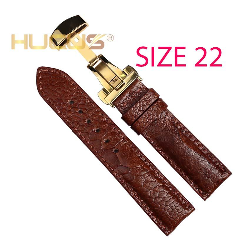 Dây Đồng Hồ Nam Da Đà Điểu Thật Hùng Cường + Khóa Bấm HC8201 (Size 22)