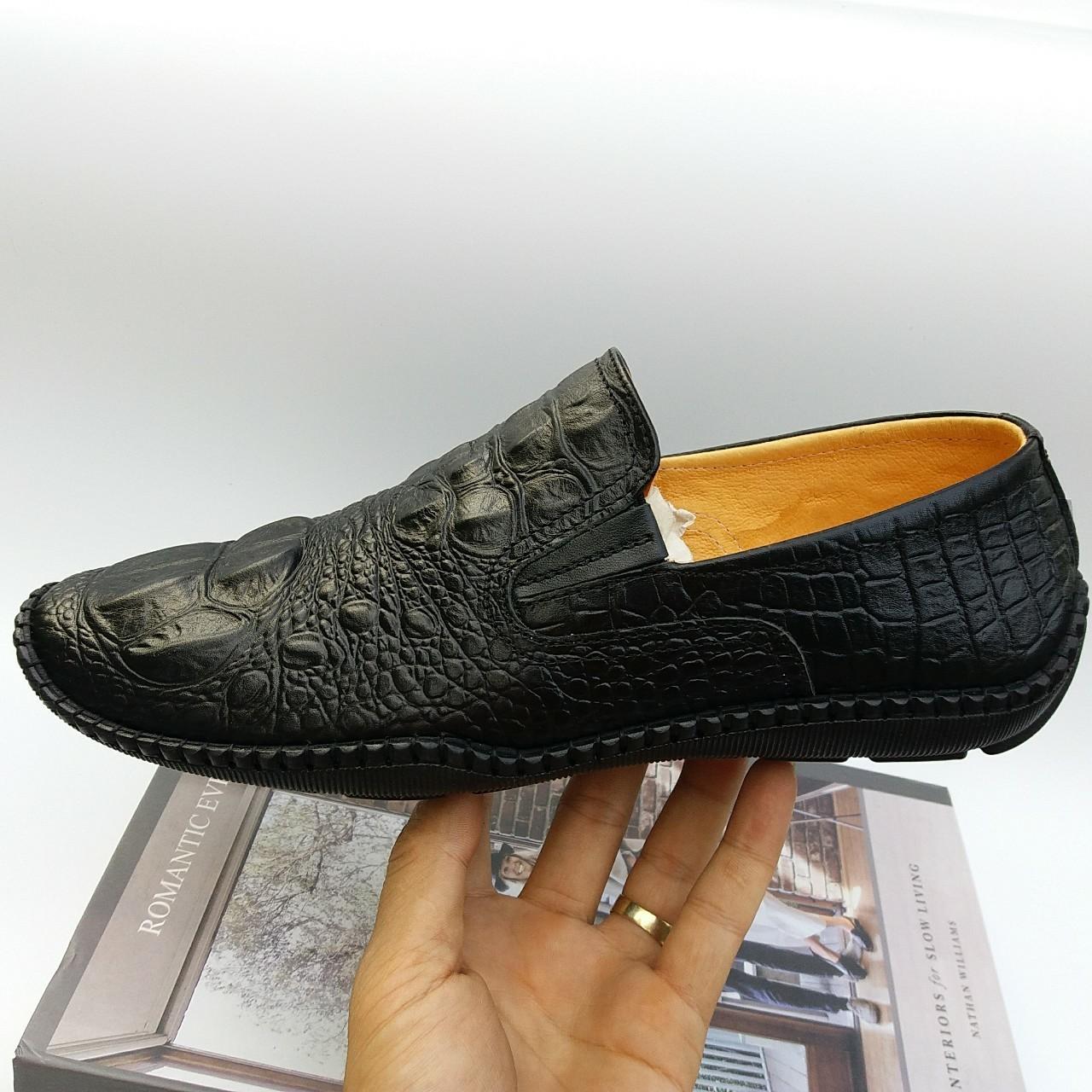 Giầy lười da bò in vân cá sấu