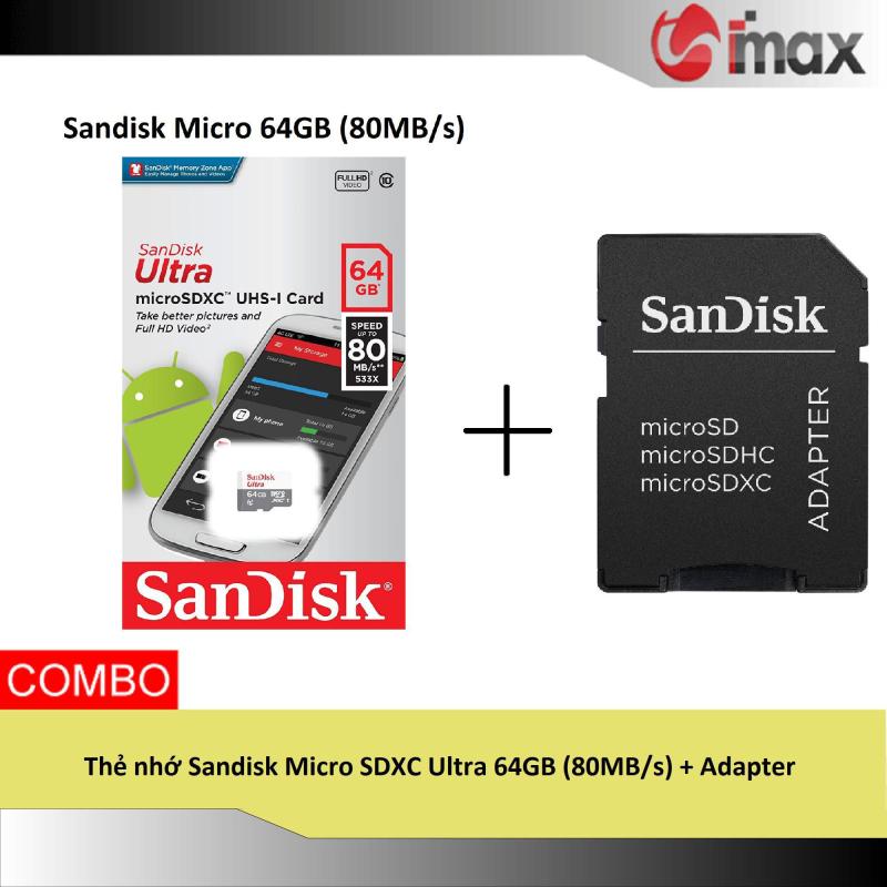 Thẻ nhớ Sandisk Micro SDXC Ultra 64GB (80MB/s) + Adapter