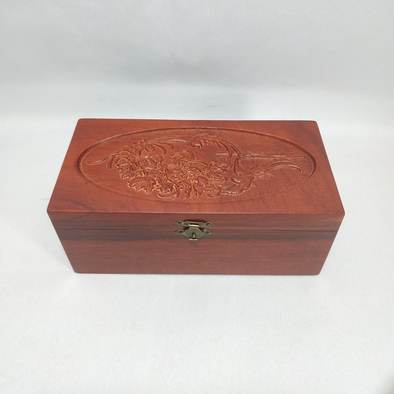 Hộp đựng CON DẤU, ĐỒ TRANG SỨC gỗ HƯƠNG chạm khắc CHIM PHƯỢNG -LOẠI TO