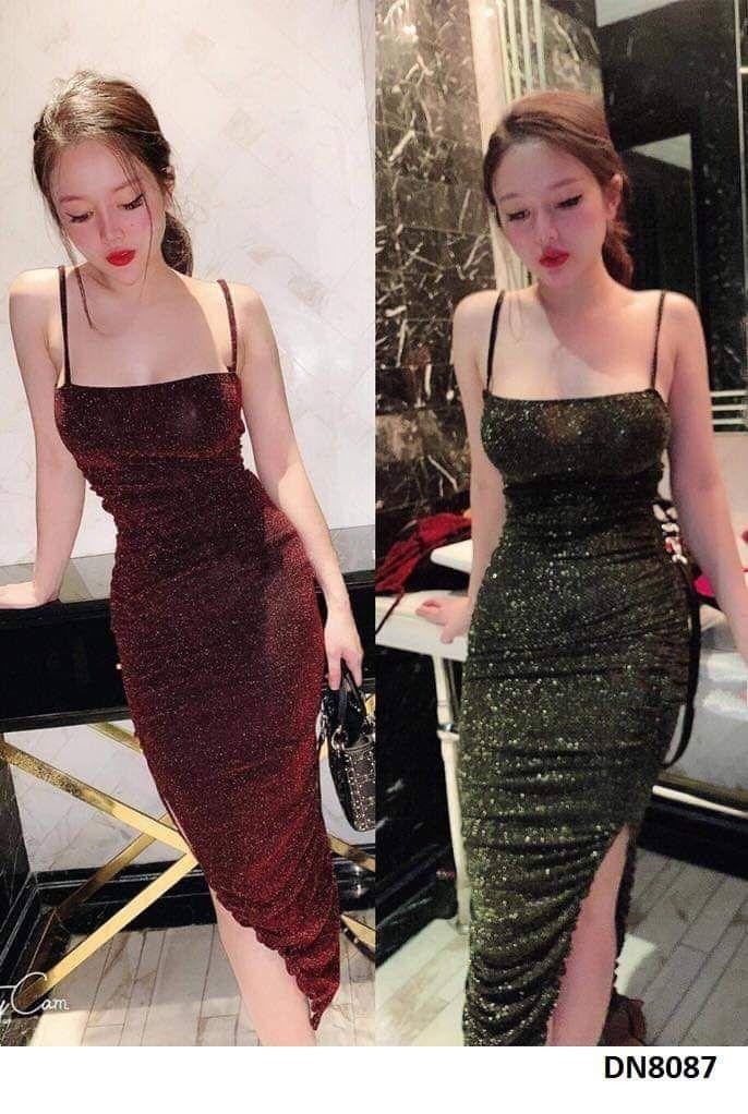 Đầm body 2 dây xéo tà sexy