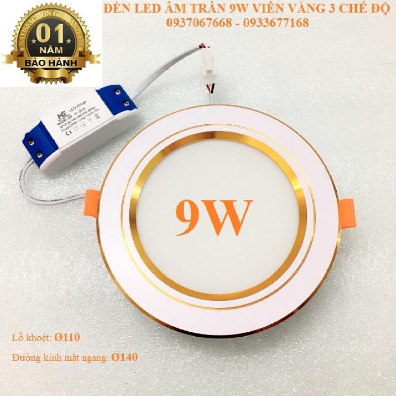 COMBO 10 ĐÈN LED ÂM TRẦN 9W VIỀN VÀNG 3 CHẾ ĐỘ