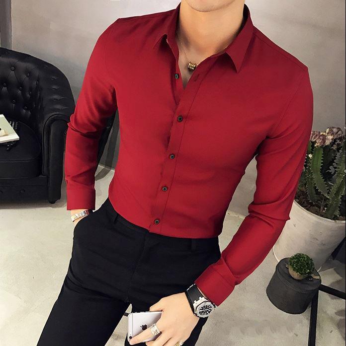 Sơ mi nam dài tay, mầu đỏ may mắn. Chất cotton thun lạnh
