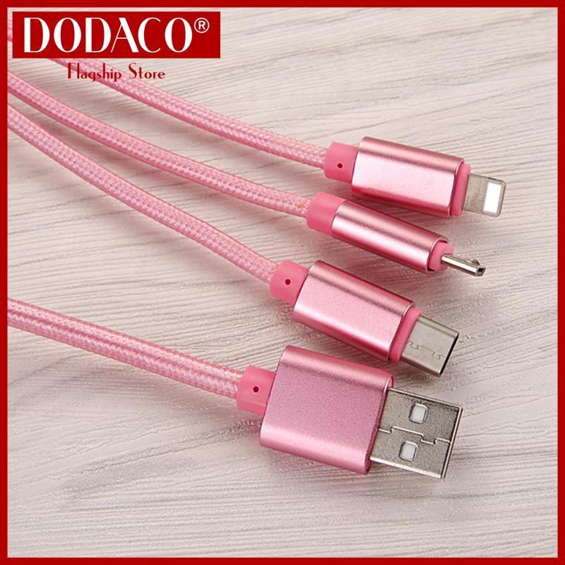 Giá Dây sạc 3 đầu bọc dù đa năng DODACO DDC2047 màu Nhiều màu