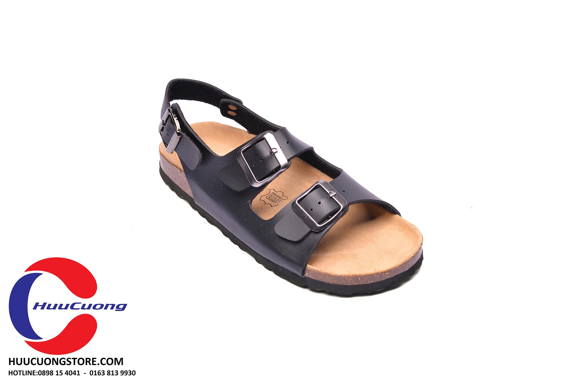 Giày sandal 2 khóa đen nam nữ đế trấu