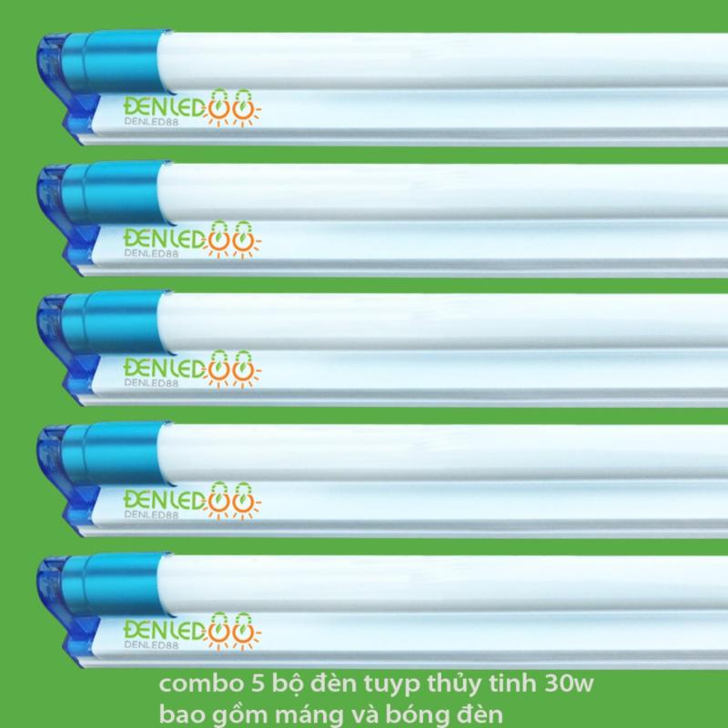 Bộ 5 Bóng đèn led Tuýp thủy tinh 30W 1,2m, ánh sáng trắng+ 5 Máng đèn led tuýp 1.2m
