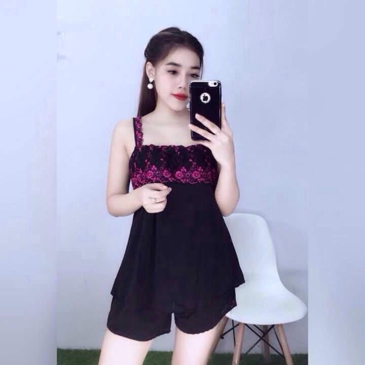Bộ ngủ thun lạnh mặc nhà phối ren dễ thương Yanyan size 40-58kg