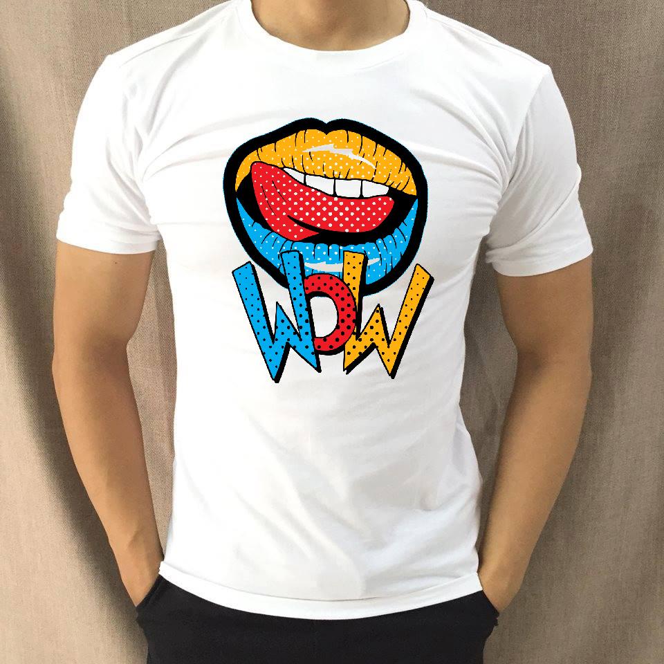 Áo thun nam cổ tròn in đôi môi Wow cá tính