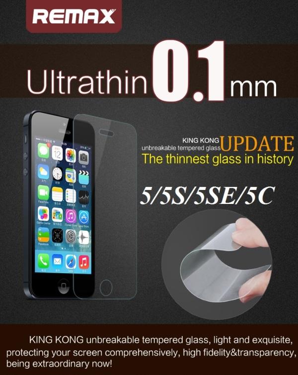 Kính cường lực Remax siêu mỏng 0.1mm Iphone 5/5S/5SE mới.