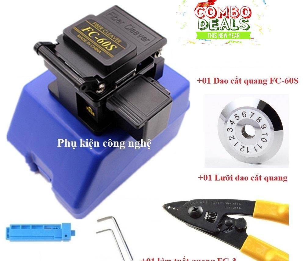 Bộ dụng cụ thi công cáp quang gồm Dao cắt quang FC-60S+kìm tuốt quang FC-3+Lưỡi dao cắt quang
