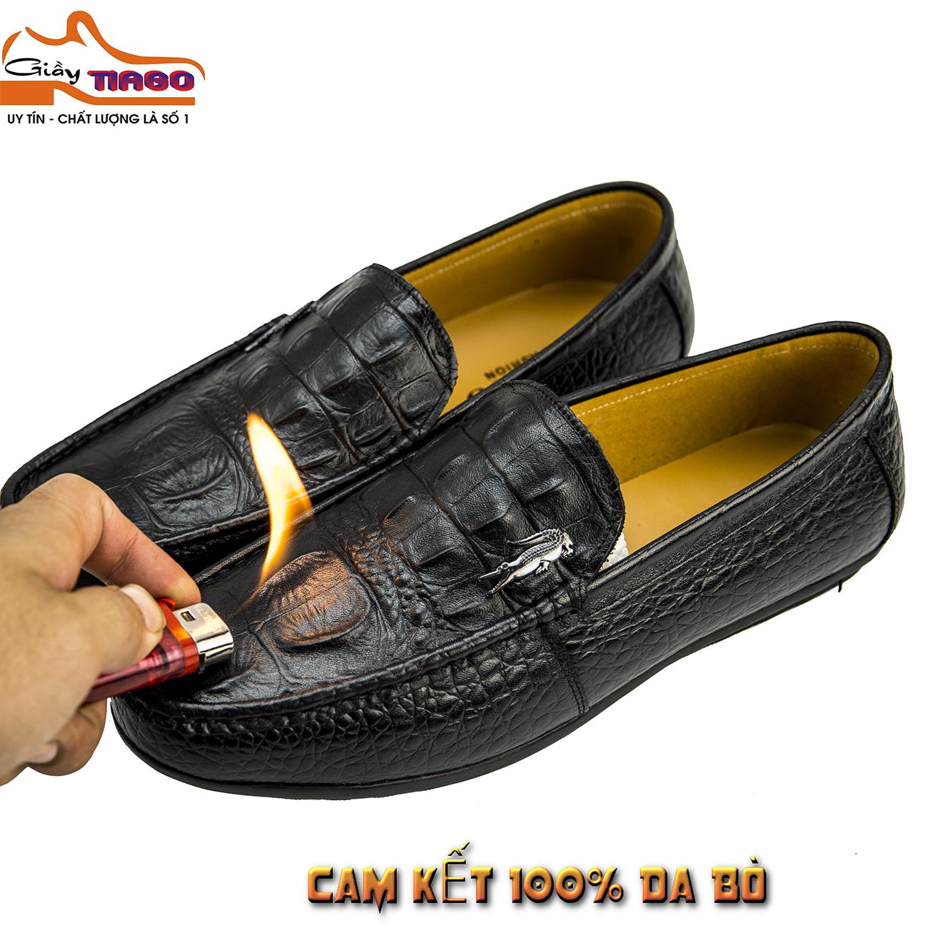 giày mọi nam da bò vân cá sấu , đế cao su khâu siêu bền cao cấp bảo hành đến 12 tháng