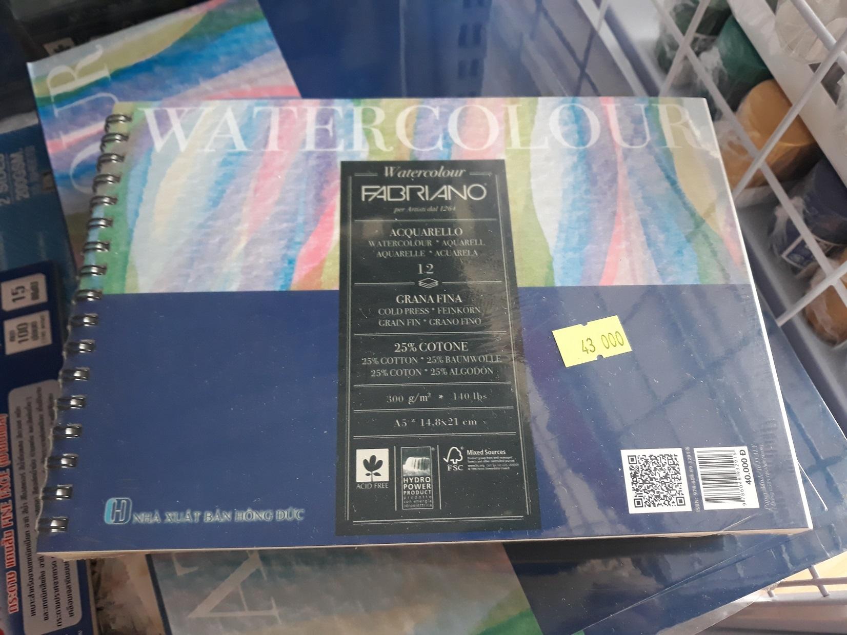 Sổ vẽ màu nước giấy Fabriano, khổ A5, gáy lò xo