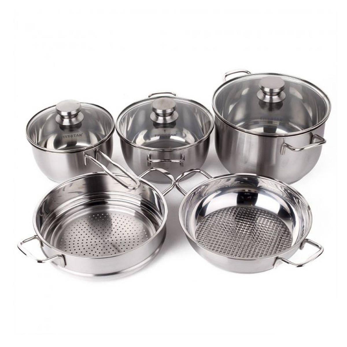 Bộ 5 món nồi xửng 3 đáy sử dụng được bếp từ Five Star