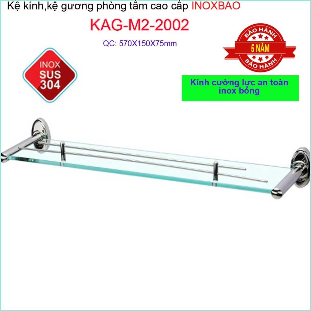 Kệ kính phòng tắm inox bảo kag-m2-2002, kệ kiếng cường lực 57cm pát sus304 cao cấp thiết kế đẹp sang trọng