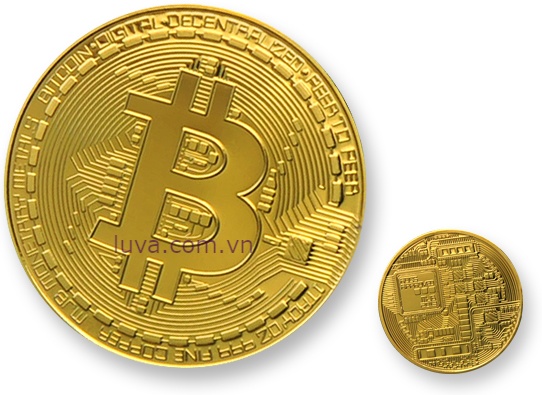 đồng tiền bitcoin mạ vàng 24k