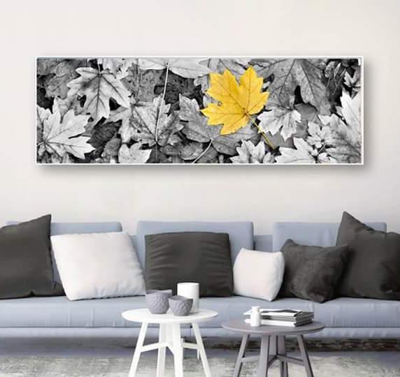 Tranh canvas treo phòng khách lá phong kèm khung 40x120