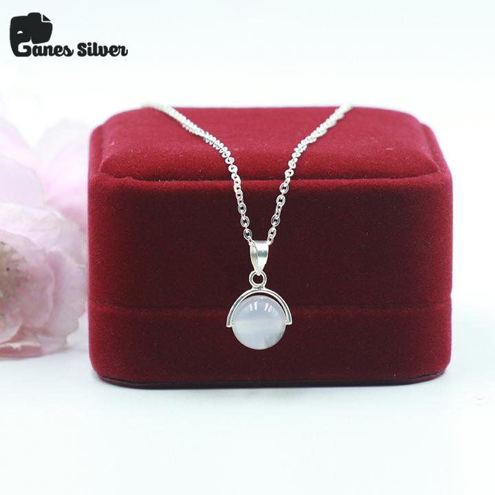 Dây chuyền bạc nữ mặt đá thạch anh trắng chất liệu bạc cao cấp - thương hiệu ganes silver