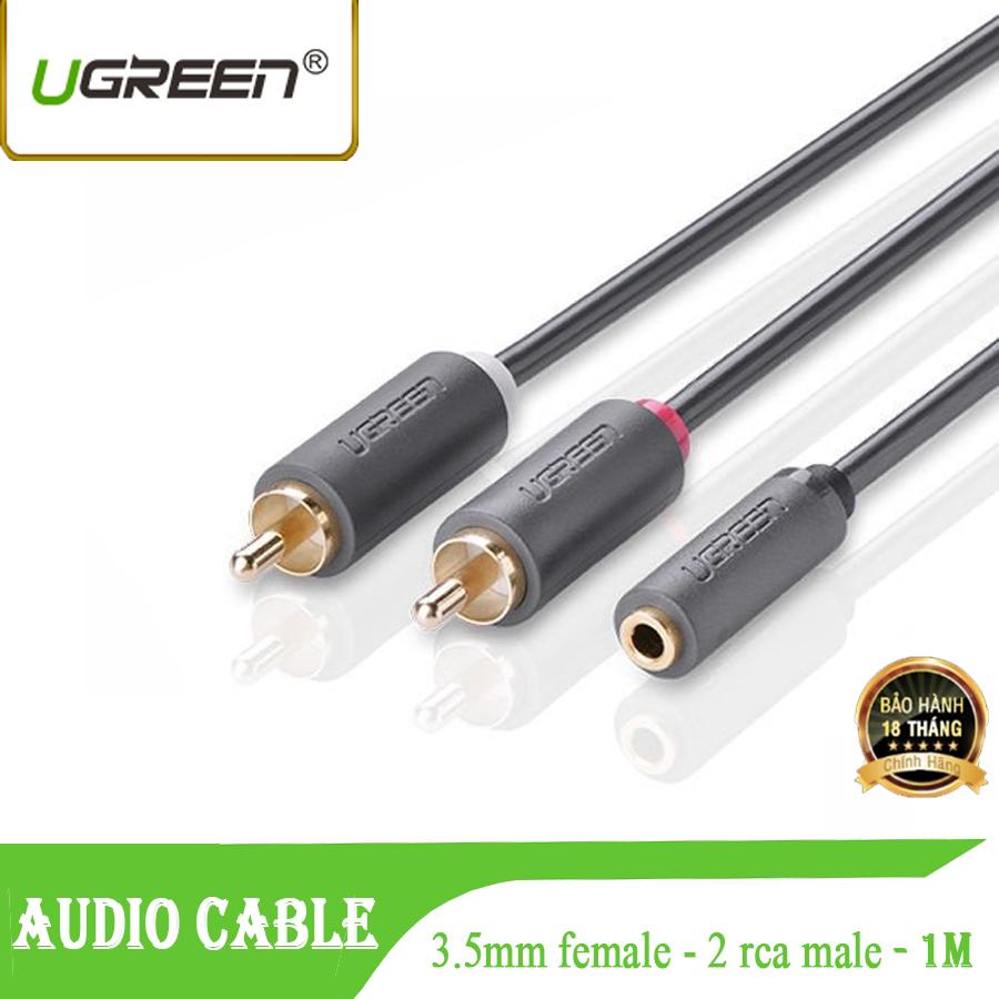 Dây cáp audio 3.5 cái ra 2 đầu rca đực 1m ugreen 10588