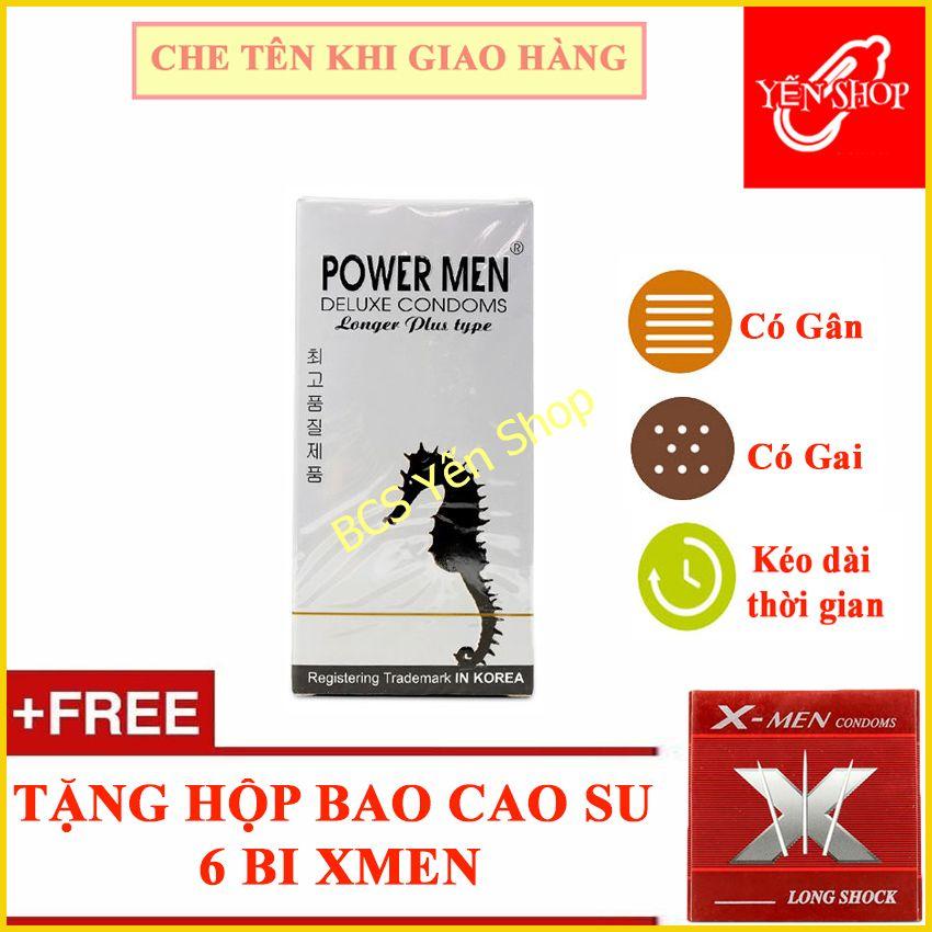 Bao cao su có gai kéo dài thời gian cá ngựa trắng Powermen Longer Plus - Tặng Hộp Bao cao su bi gai Xmen (YSBCS)