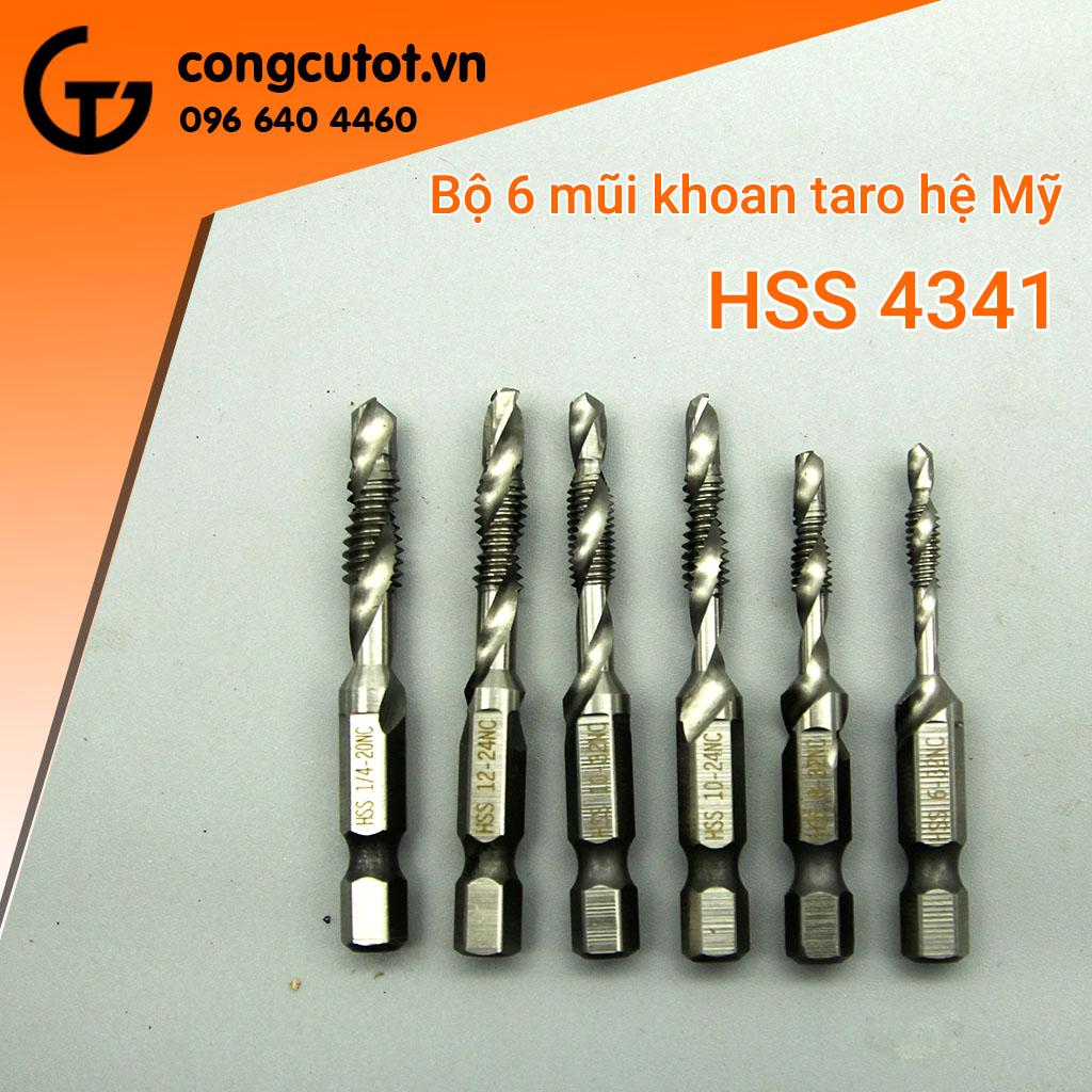 Bộ 6 mũi khoan taro ren hệ Mỹ HSS 4341