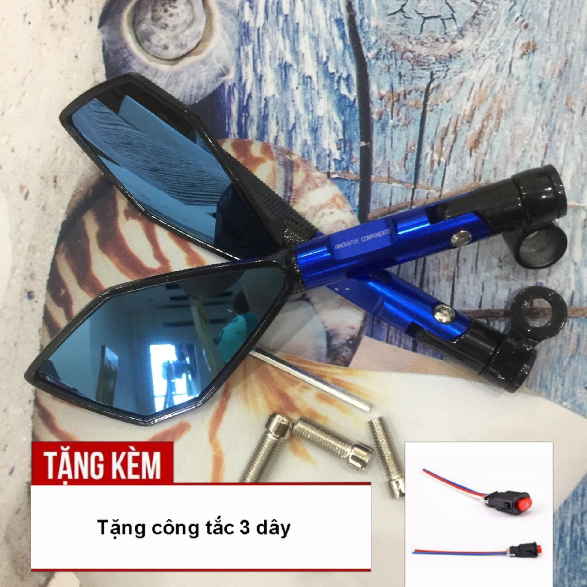 TẶNG KÈM CÔNG TẮC CHUYỂN ĐỔI 3 DÂY - [CHÚ Ý! CHÚ Ý!] Bộ 2 gương RIZOMA ngũ giác độ xe máy phong cách, cực hot OX66-8 (màu xanh) -