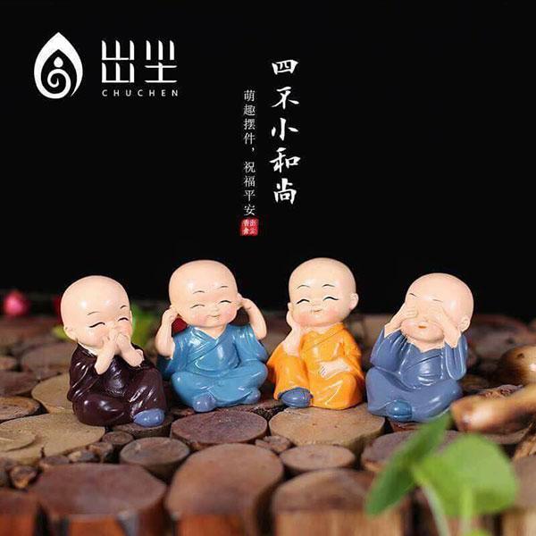 Qùa tặng cực ý nghĩa: Bộ tượng 4 chú tiểu tứ không trang trí xe hơi, bàn làm việc
