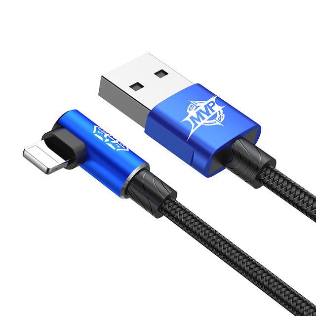 Cáp sạc chống gãy đứt MVP BASEUS thiết kế gập 90 độ chuẩn Lightning cho iphone, ipad dài 100cm - 200cm hỗ trợ vừa sạc vừa chơi game
