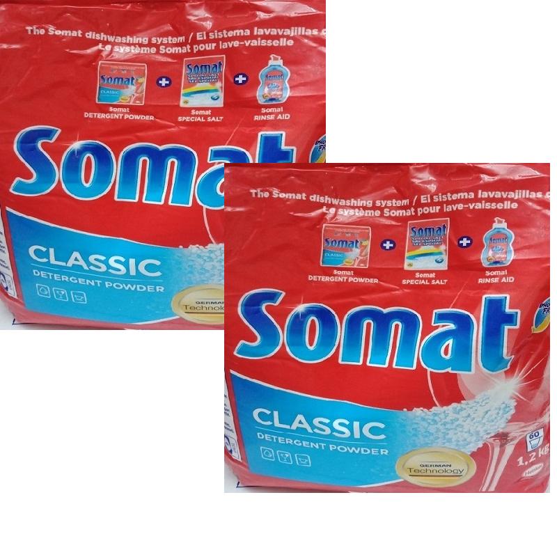Combo bột rửa bát chén Somat 1,2 kg + muối làm mềm nuớc Somat 1,2kg + nước làm bóng somat 500ml