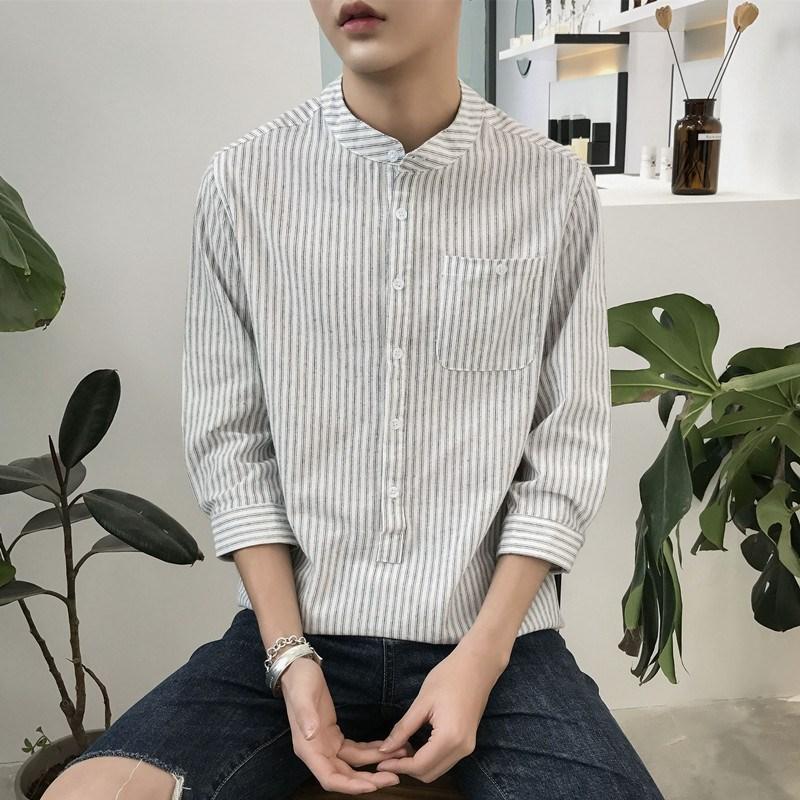 Áo sơ mi đũi kẻ sọc cổ tàu asmb2 tại shoptienich92 sti1917