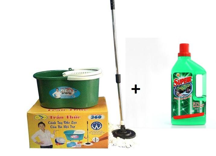 Bộ lau nhà 360 xoay Trần Thức tặng chai nước lau sàn Superr 1L