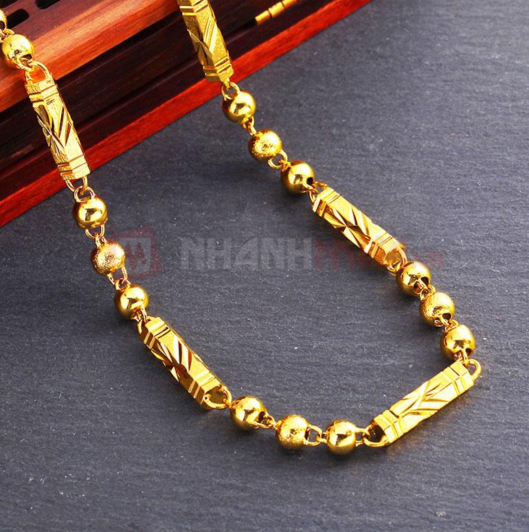 Vòng cổ nam,Dây chuyền ống trúc lớn trạm rồng mạ vàng 24k