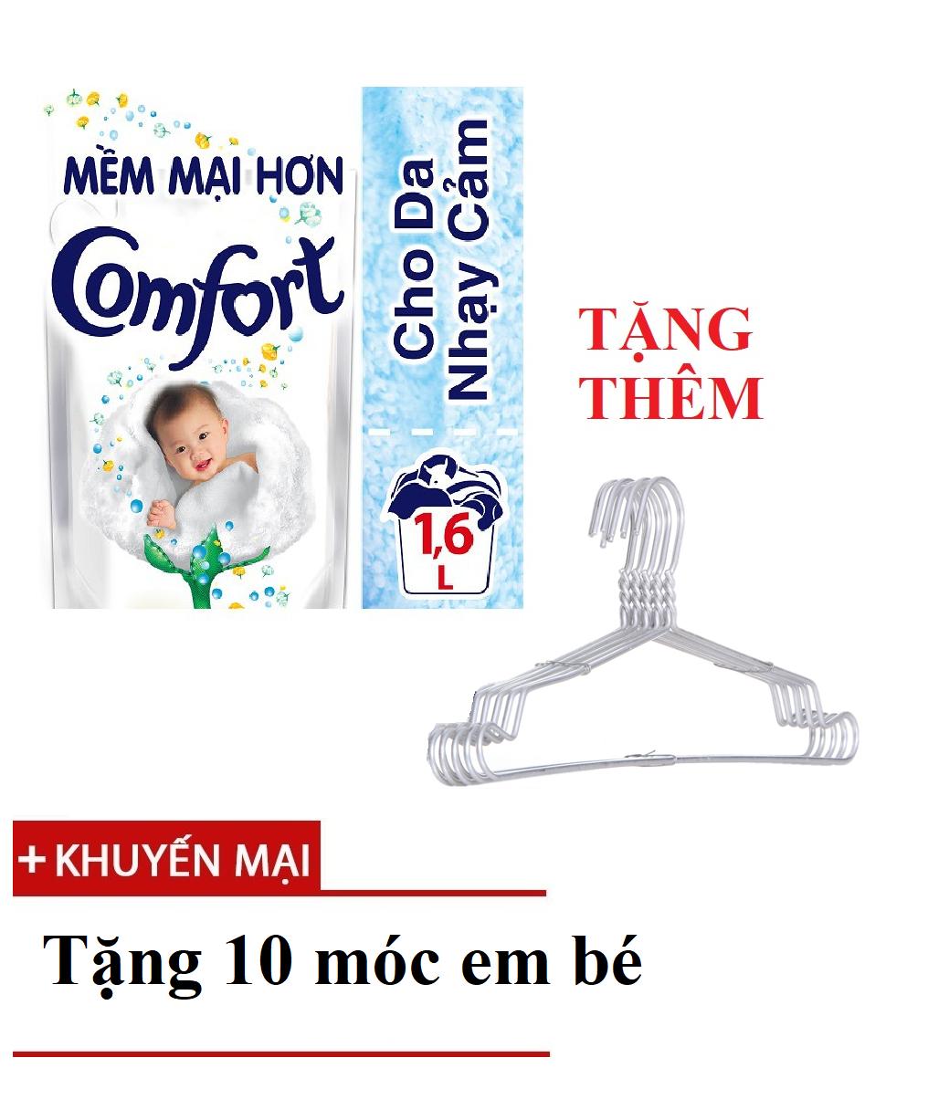 [TCÓ QUÀ TẶNG] Nước xả vải cho bé Comfort Đậm đặc cho Da nhạy cảm túi 1,6lít TẶNG 10 móc áo em bé Bách Hóa Giá Sỉ Tiến Dũng