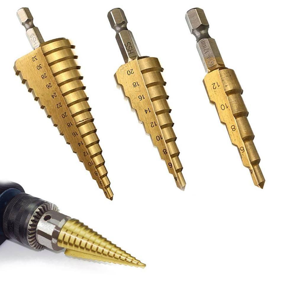 Bộ 3 mũi khoan bước, tháp titanium 4-32mm khoan sắt, nhôm